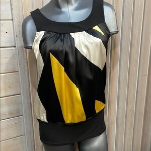 A. Byer Black, Yellow and White Color Block Sleeveless Tank Top